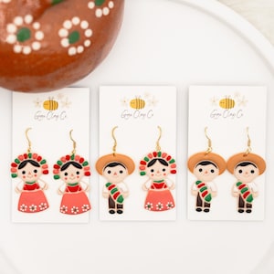 Handmade Maria Doll & Charro Earrings: Mexican Folk Art Jewelry