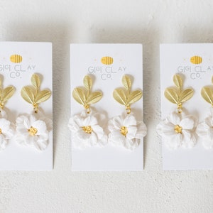 Handmade Clay Floral Dangle Earrings: Boho Wedding Jewelry
