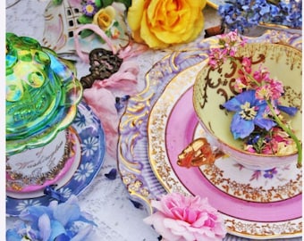 Floral Magic Tea party - 5 Conjunto de postales
