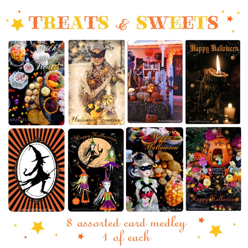 Treats & Sweets 8 Assorted Halloween Postcard Medley image 1