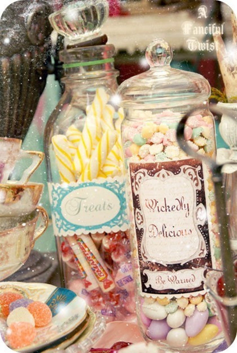 12 Wonderland Inspired Candy Jar Stickers image 1