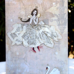 Le ragazze e il cigno 5 "x 7" Fold Open Biglietto di auguri