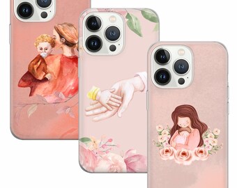 Coque pour téléphone portable bébé maman et fille maman pour iPhone 15Pro, 14, 13, 12, 11, Google Pixel 8, 7A, 6A, Samsung Galaxy S24Ultra, S23fe, S22, A54, A34