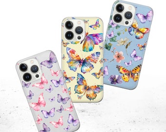 Butterfly Phone Case Flower Cover for iPhone 15Pro, 14, 13, 12, 11, Google Pixel 8, 7A, 6A, Samsung Galaxy S24Ultra, S23fe, S22, A54, A34