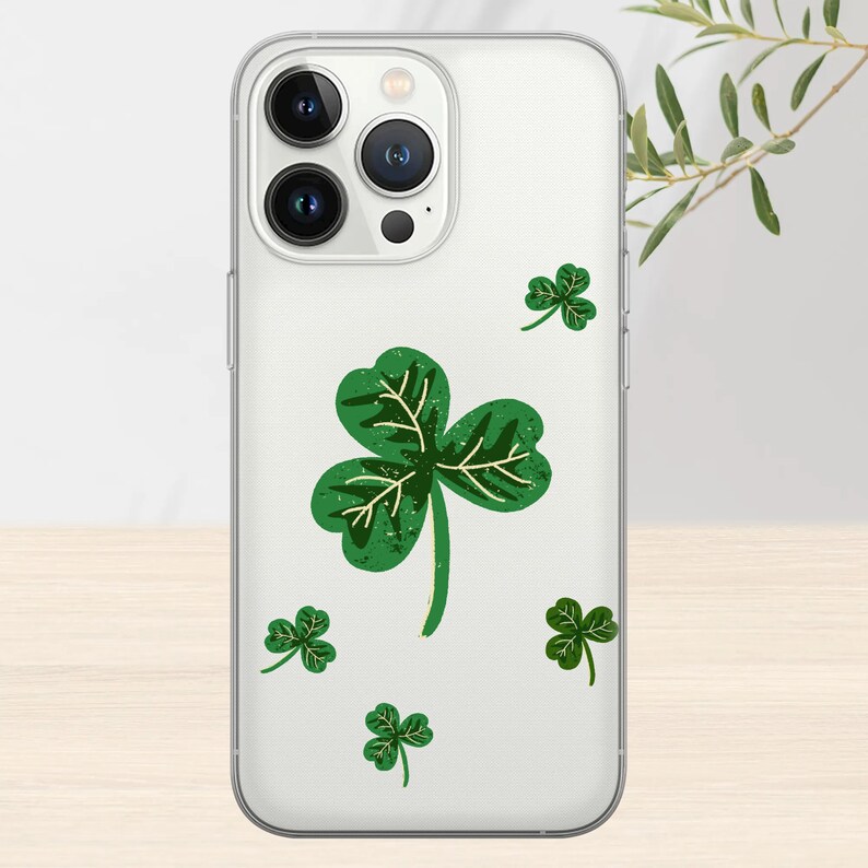 Étui pour téléphone avec trèfle Leaves pour iPhone 15Pro, 14, 13, 12, 11, Google Pixel 8, 7A, 6A, Samsung Galaxy S24Ultra, S23fe, S22, A54, A34 image 3