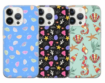 Coque Coastal Seashell Cover pour iPhone 15Pro, 14, 13, 12, 11, Google Pixel 8, 7A, 6A, Samsung Galaxy S24Ultra, S23fe, S22, A54, A34