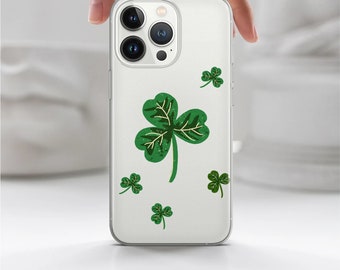 Custodia per telefono Leaves Clover Cover per iPhone 15Pro, 14, 13, 12, 11, Google Pixel 8, 7A, 6A, Samsung Galaxy S24Ultra, S23fe, S22, A54, A34