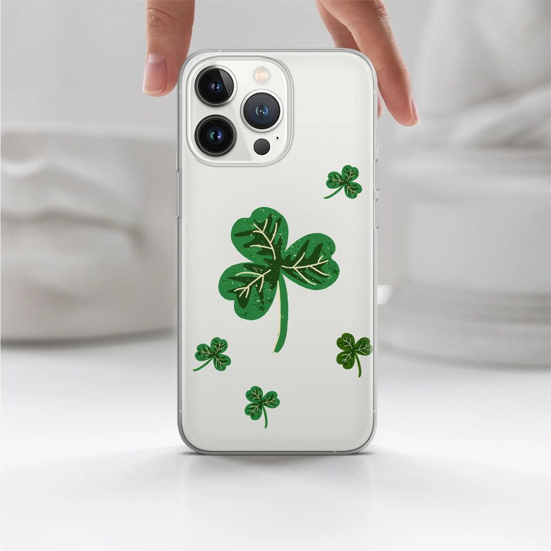 Leaves Phone Case Clover Cover for iPhone 15Pro, 14, 13, 12, 11, Google Pixel 8, 7A, 6A, Samsung Galaxy S24Ultra, S23fe, S22, A54, A34 image 1