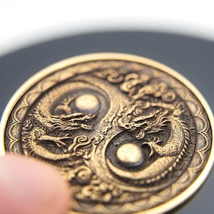 Vintage Style Twin Dragons Brass Coin Charm