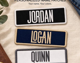 Personalized Name Patch, Custom Deco Embroidered Iron On or Sew On Name Tag for Hats and Bags