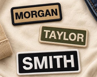 Personalized Name Patch, Custom Embroidered Block Name Tag, Iron On or Sew On Name Tape for Uniforms, Hats and Bags