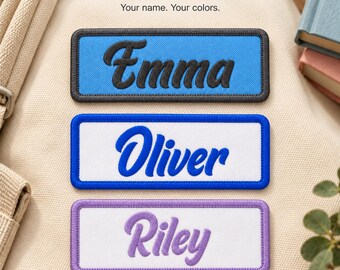Personalized Name Patch, Handwritten Lettering, Custom Embroidered Iron On or Sew On Name Tag for Hats and Bags