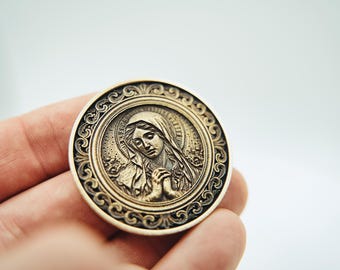 Brass Virgin Mary Coin - Religious Devotional Charm