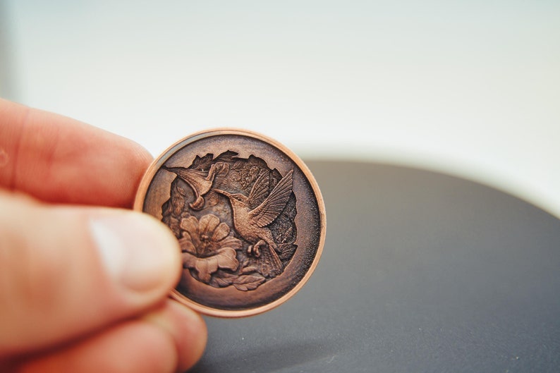 Copper Lucky Coin With Hummingbird and Hibiscus - Etsy