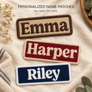 Personalized Name Patch, Vintage serif Lettering, Custom Embroidered Iron On or Sew On Name Tag for Hats and Bags