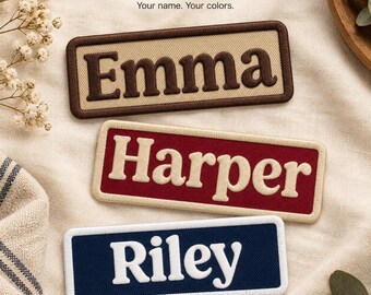 Personalized Name Patch, Vintage serif Lettering, Custom Embroidered Iron On or Sew On Name Tag for Hats and Bags