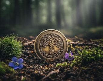 Viking Celtic Challenge Coin - Yggdrasil Tree of Life Ouroboros Medallion