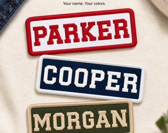 Personalized Name Patch, Varsity Lettering, Custom Embroidered Iron On or Sew On Name Tag for Hats and Bags