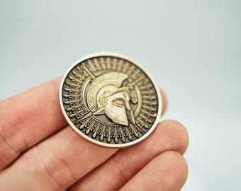 Brass Spartan Helm Coin - Everyday Carry Collectible Treasure