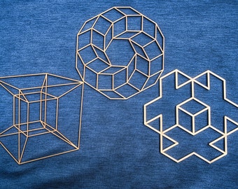 Tesseract Wall Art Collection: Hypercube, Floating Cube, Sacred Geometry 4D Set of 3