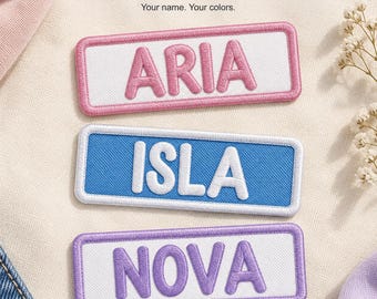 Personalized Name Patch, Custom Playful Print Embroidered Iron On or Sew On Name Tag for Hats and Bags