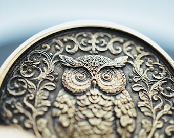 Owl Challenge Coin Brass Coin - Unique Keepsake Gift - Intricate Filigree Design