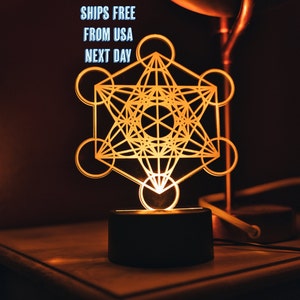 Metatron Cube Sacred Geometry, podstawa świetlna USB LED o wysokim wzorze wibracji