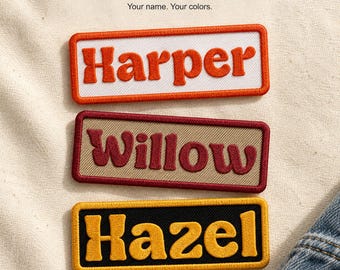 Personalized Name Patch, Custom Soft Retro Embroidered Iron On or Sew On Name Tag for Hats and Bags