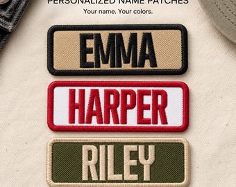Custom Name Patch, Condensed Block Letters, Embroidered Iron On or Sew On