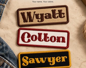 Personalized Name Patch, Custom Cowboy Embroidered Iron On or Sew On Name Tag for Hats and Bags
