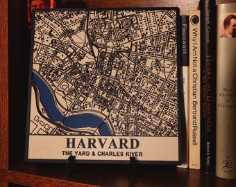 Harvard Campus Map: 3D Printed Yard and Charles River, Navy and Bone White