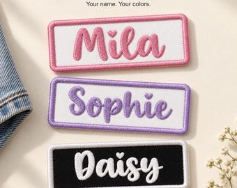 Personalized Name Patch, Custom Heart Script Embroidered Iron On or Sew On Name Tag for Bags, Hats and Gifts