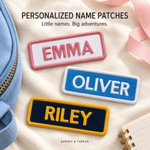 Personalized Name Patch, Custom Cute Rounded Embroidered Name Tag, Iron On or Sew On Backpack School Bag Patch