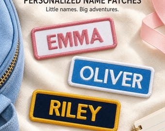 Personalized Name Patch, Custom Cute Rounded Embroidered Name Tag, Iron On or Sew On Backpack School Bag Patch