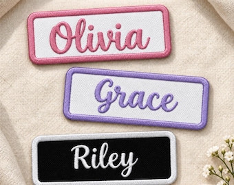 Personalized Name Patch, Custom Cursive Embroidered Name Tag, Iron On or Sew On Script Patch for Hats and Bags
