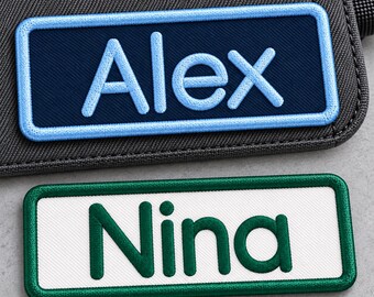 Personalized Name Patch, Custom Soft Geometric Embroidered Iron On or Sew On Name Tag for Hats and Bags