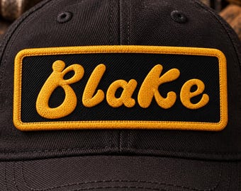 Personalized Name Patch, Custom Bold Brush Embroidered Iron On or Sew On Name Tag for Hats and Bags
