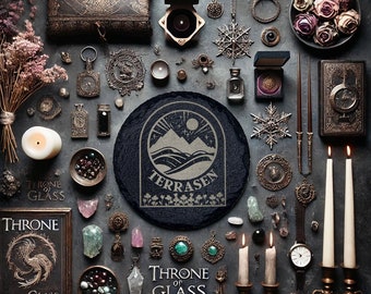 Throne of Glass Schiefer Untersetzer: Graviertes Buch Liebhaber Geschenk, 4er Set