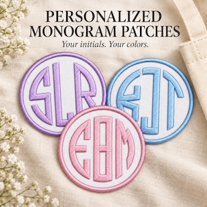 Parche con monograma personalizado, iniciales bordadas a medida, parche redondo para planchar o coser, bolso de lona para regalo de novia