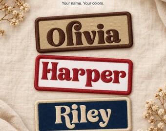 Personalized Name Patch, Groovy serif Lettering, Custom Embroidered Iron On or Sew On Name Tag for Hats and Bags
