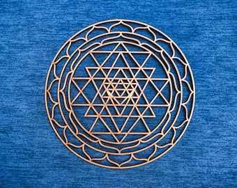 Sacred Geometry Sri Yantra Wooden Wall Art - Handcrafted Home Decor