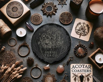 Sous-verres en ardoise gravés ACOTAR : cadeau pour les amoureux des livres, lot de 4
