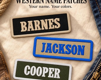 Personalized Name Patch, Western Lettering, Custom Embroidered Iron On or Sew On Name Tag, Country Cowboy Style