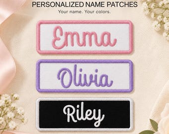 Personalized Name Patch, Sweet script Lettering, Custom Embroidered Iron On or Sew On Name Tag for Hats and Bags