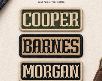 Custom Name Patch, Classic Serif Letters, Embroidered Iron On or Sew On
