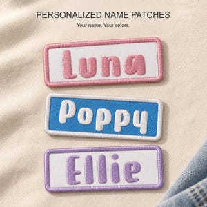 Personalized Name Patch, Custom Bubble Embroidered Iron On or Sew On Name Tag for Hats and Bags