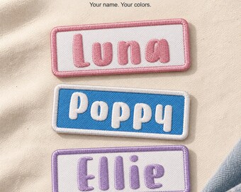 Personalized Name Patch, Custom Bubble Embroidered Iron On or Sew On Name Tag for Hats and Bags