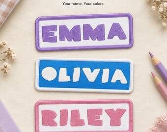 Personalized Name Patch, Chunky Lettering, Custom Embroidered Iron On or Sew On Name Tag for Hats and Bags