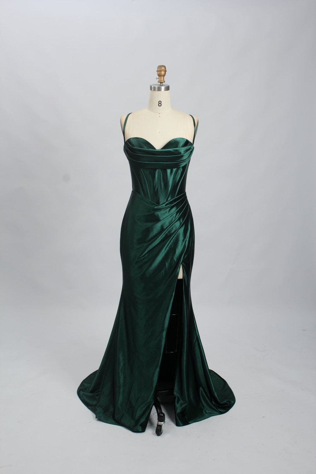 KELLIE Emerald Green Corset Satin Prom Dress Etsy
