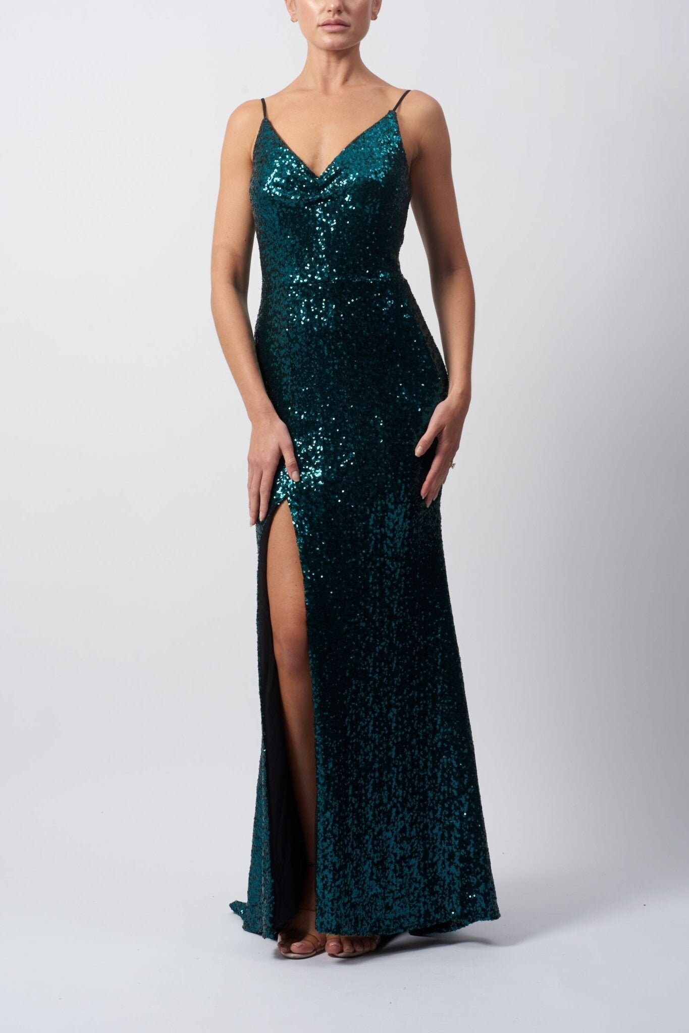 Atlanta Cut-Out Sequin Dress Forest Green